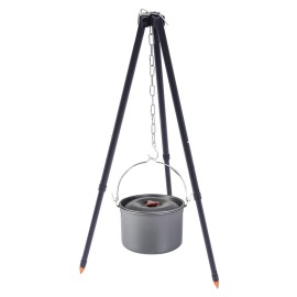 Portable Camping Tripod Cooker Campfire Tripod Grill for Cooking,Outdoor Cooking Tripod with Storage Bag, Stainless Steel Campfire Triangle Hanging Pot Rack for Outdoor Camping, Black