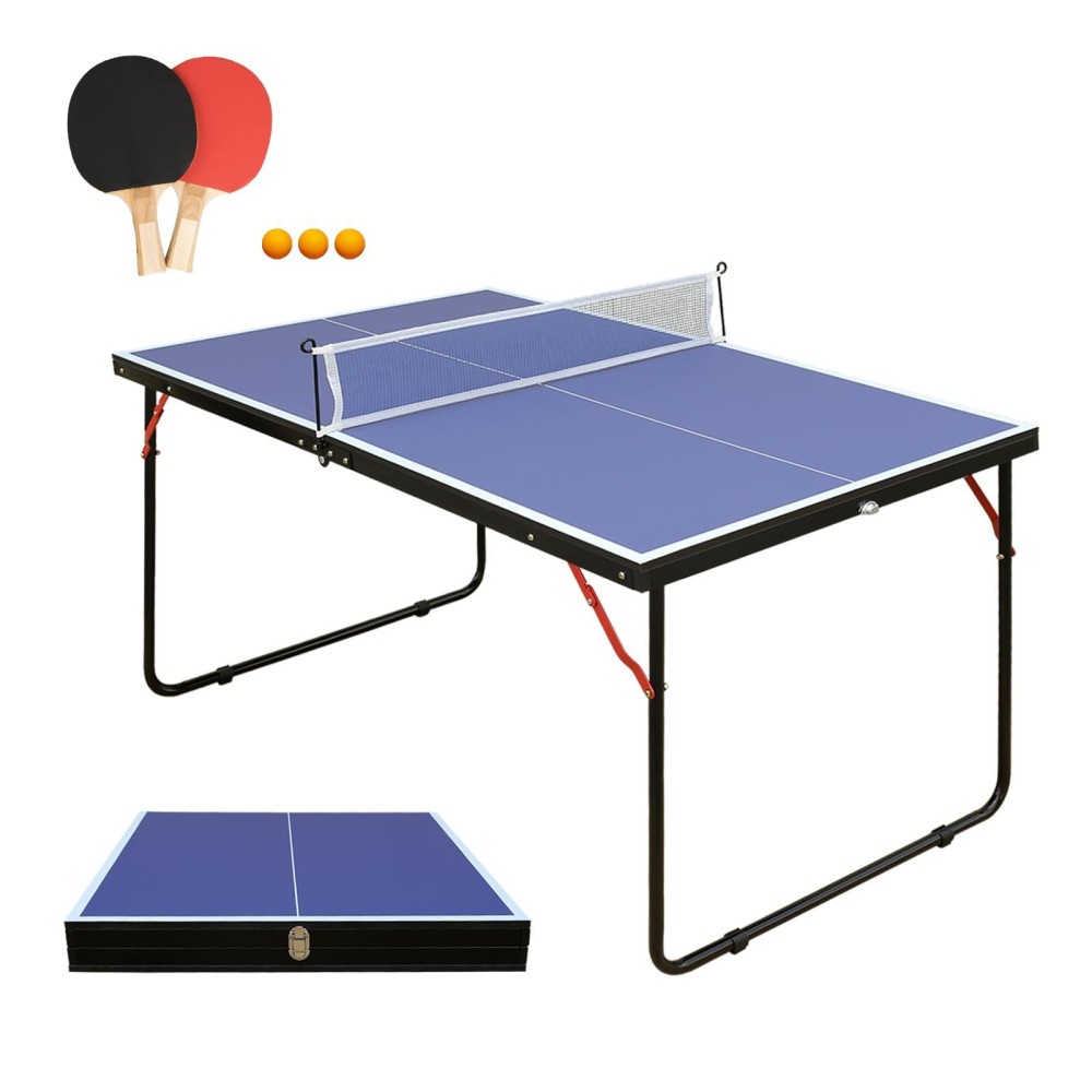 Small Mini Ping Pong Table, Portable Indoor Outdoor Folding Table Tennis Table with 2 Paddles, 3 Balls and Net