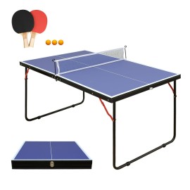 Small Mini Ping Pong Table, Portable Indoor Outdoor Folding Table Tennis Table with 2 Paddles, 3 Balls and Net