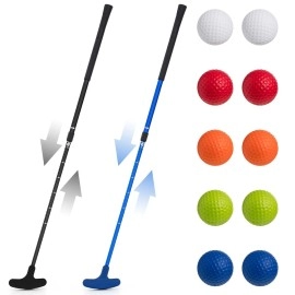 Lenwen 2 Pcs Golf Putter for Men Women Kids Adjustable Length Two Way Putter Right or Left Handed Golfers Mini Golf Club with Practice Balls for Toddler Children Teenager Junior Adult (Blue, Black)