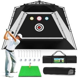 Golf Net, One Key Pull Expansion Design 10x7.5 Ft Golf Practice Net with Golf Mat, All in 1 Golf Gifts for Men Backyard Driving Chipping, Golf Accessories for Men with Target/Mat/Balls/Tee/Bag