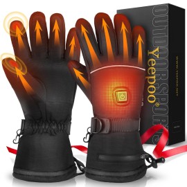 Yeepoo Heated Gloves for Men Women, 6000mAh x 2 Rechargeable Battery Electric Heating Ski Gloves, Winter Warm Thermal Gloves for Skiing Snowboarding Hiking Hunting Camping Raynaud Winter Sports