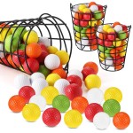 Liliful 50 Pack Foam Golf Balls Practice Balls with 2 Pack Golf Ball Basket Practice Golf Balls for Backyard Realistic Feel and Limited Flight Training Balls for Indoor or Outdoor (Bright Colors)