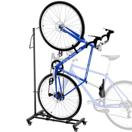 Sttoraboks Upright Bike Stand, Vertical & Horizontal Adjustable Height Bike Storage Rack for Apartment, Bicycle Floor Parking Rack for MTB Road Bikes Indoor Bike Storage - for Wheels Sizes up to 29