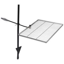 Lineslife Swivel Campfire Grill Grate, Adjustable Stainless Steel Fire Pit Grill Grate Over Fire Pit, Open Fire Grill Rack with Carrying Bag for Outdoor Cooking Camping, Rectangle Silver