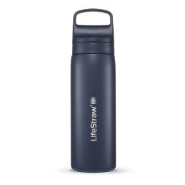 LifeStraw Go Series - Double Wall BPA-Free Vacuum Insulated 18 oz Stainless Steel Water Filter Bottle for Travel and Everyday use; Aegean Sea