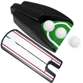 Poen 2 Pcs Golf Automatic Putting Machine with Golf Putting Alignment Mirror Set Golf Automatic Putting Cup Golf Training Aid Gifts for Indoor and Outdoor Use