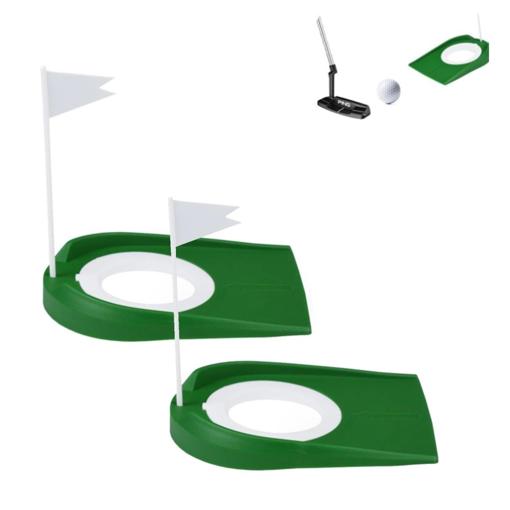 KVMORZE 2 Pack Golf Putting Cup with Flag, All-Direction Putt Cups, Indoor Little Putt Training Hole, Plastic Golf Hole Training Aids for Kids Men Women Indoor Outdoor Home Office Backyard