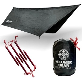 Nelumbo Gear - Camping Tarps Waterproof - Hammock Tarp Rain Fly - Backpacking Tarp Camping Gear - Rain Fly for Tent (11x9, Black)