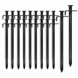 Cheardia 20 Pack Tent Stakes Heavy Duty, 10 Inch Outdoor Camping Pegs Stakes Black Metal Ground Stakes Spikes for Tent Tarp Canopy Unbreakable and Inflexible