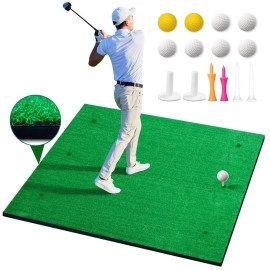 Golf Mat, Golf Hitting Mats Practice Outdoor Indoor, Golf Artificial Turf Practice Mat with Rubber Tees, 9 Golf Balls, 8 Golf Tees, Personal Driving Range Mat - 5x4ft