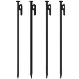 Dnuzewr 4 Pack Tent Stakes Heavy Duty Camping Stakes Steel Tent Pegs for Outdoor, Backpacking, Trip Hiking, Gardening, Unbreakable and Inflexible (Black, 12 inch Stakes)