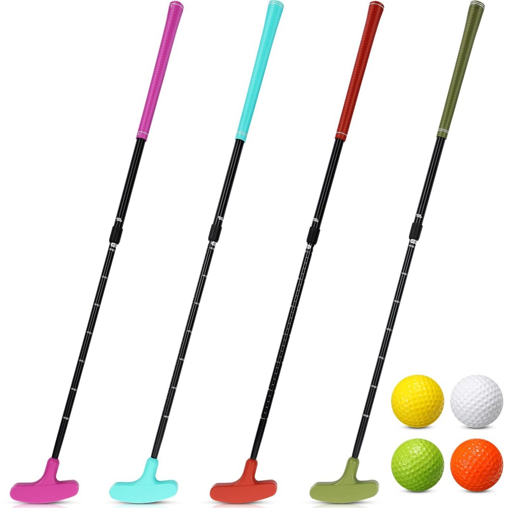 Hiboom 4 Pack Golf Putters for Men and Women Two Way Mini Golf Putter with 4 Golf Balls Adjustable Length Kids Putter Bulk for Right or Left Handed Golfers for Children Teenager Junior (Classic Color)