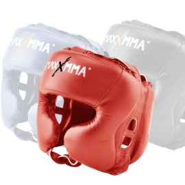 MaxxMMA Headgear L/XL Boxing MMA Training Kickboxing Sparring Karate Taekwondo (Red)