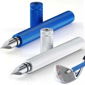 2 Pcs Golf Club Groove Sharpener 4.33 Inch Groove Sharpener Regrooving Tool Cleaner for Wedges Irons Golf Balls (Blue, Silver)