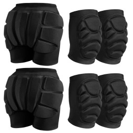 Poen 2 Pack Padded Shorts Knee Set 2 Pcs 3D Butt Pads for Skating Eva Short Pants Hip Pads 2 Pairs Protective Knee Pads for Men Women Ice Skating Snowboarding Skiing Roller Winter Protection Gear, L