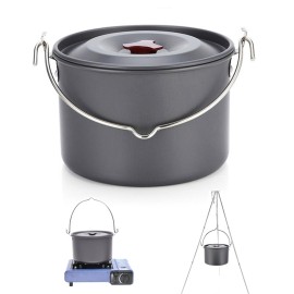 BUJIATANG Picnic Camp Hot Pot Camping Pot with Lid Hanging 4L Round Portable Lightweight Anti-Rust Cookware Cooking Equipment for Self-Driving Tour BBQ Picnic