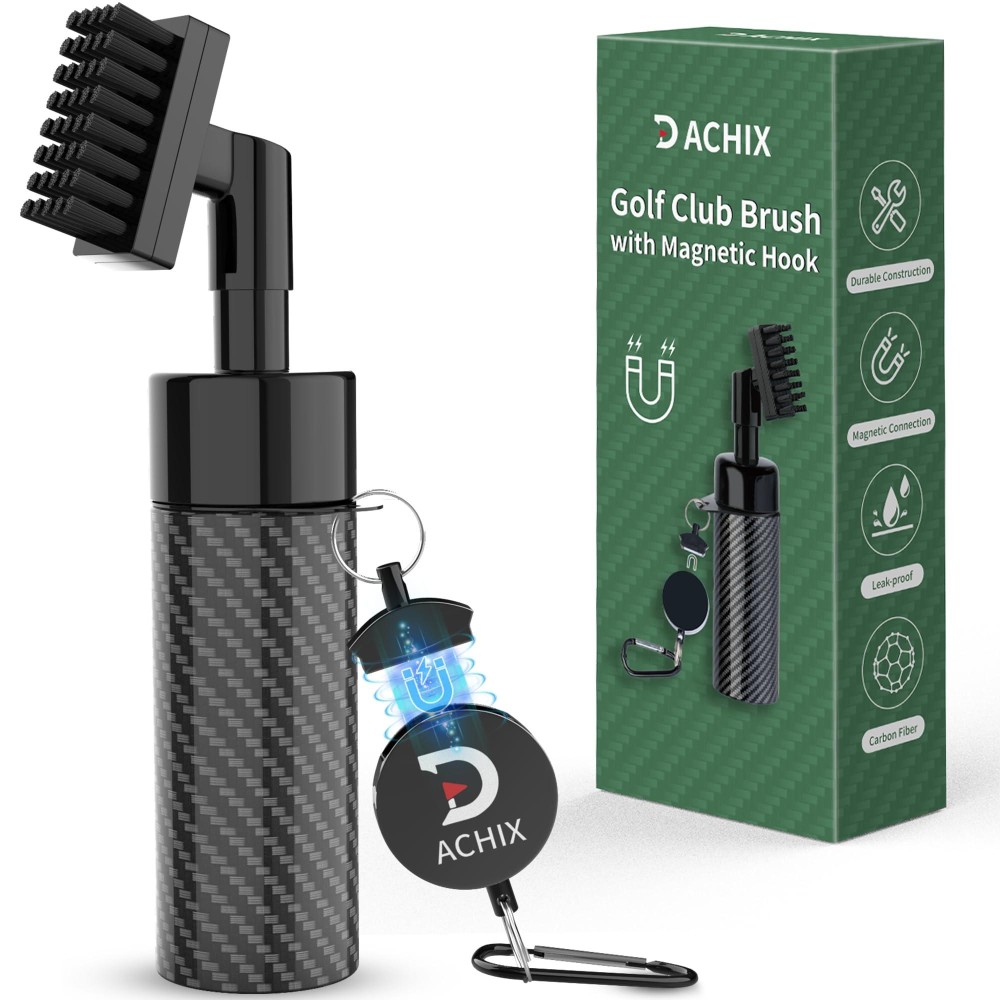 Golf Club Cleaner Brush with Magnetic Clip, 8-Inch Carbon Fiber Golf Club Brush Holds 5 Ounces of Water with Press-Spray Design, Must Have Golf Accessories for Men & Best Golf Gift for Golf Lovers