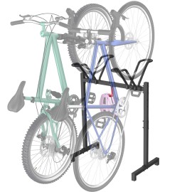 Sttoraboks 2 Bikes Floor Stand,Adjustable Bicycle Parking Rack with Hook for Garage/Indoor/Outdoor,Metal Cycle Storage Organizer Rack for Road Bikes