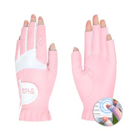 Y-Nut Ladies Golf Gloves with Open Finger for Women - Breathable, Durable, Sun Protective, Outdoor Thin Summer Gloves for Left and Right Hand, PU Leather with Exquisite Lace Trim - POLO-206