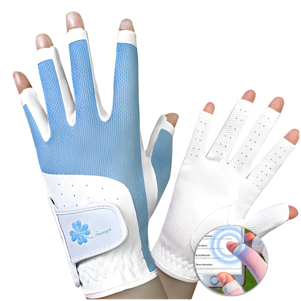 Y-Nut Ladies Golf Gloves with Open Finger for Women - PU+Fiber Material, Breathable Design, Elastic Mesh, Touchscreen & Slip-Resistant Palm, Magic Adjustable Strap, Perfect for Golfing (TYS-026)