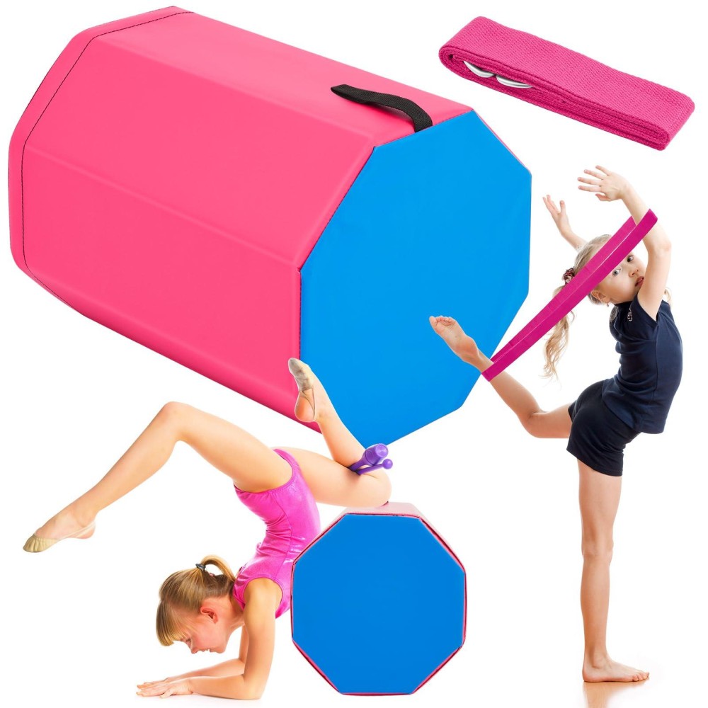 Lenwen Gymnastics Octagon Tumbler and Yoga Strap Set Athletic Octagon Mat Back Handspring Trainer 72 Inch Stretch Bands Texture Stretching Strap with Adjustable D Ring for Exercise (Medium)