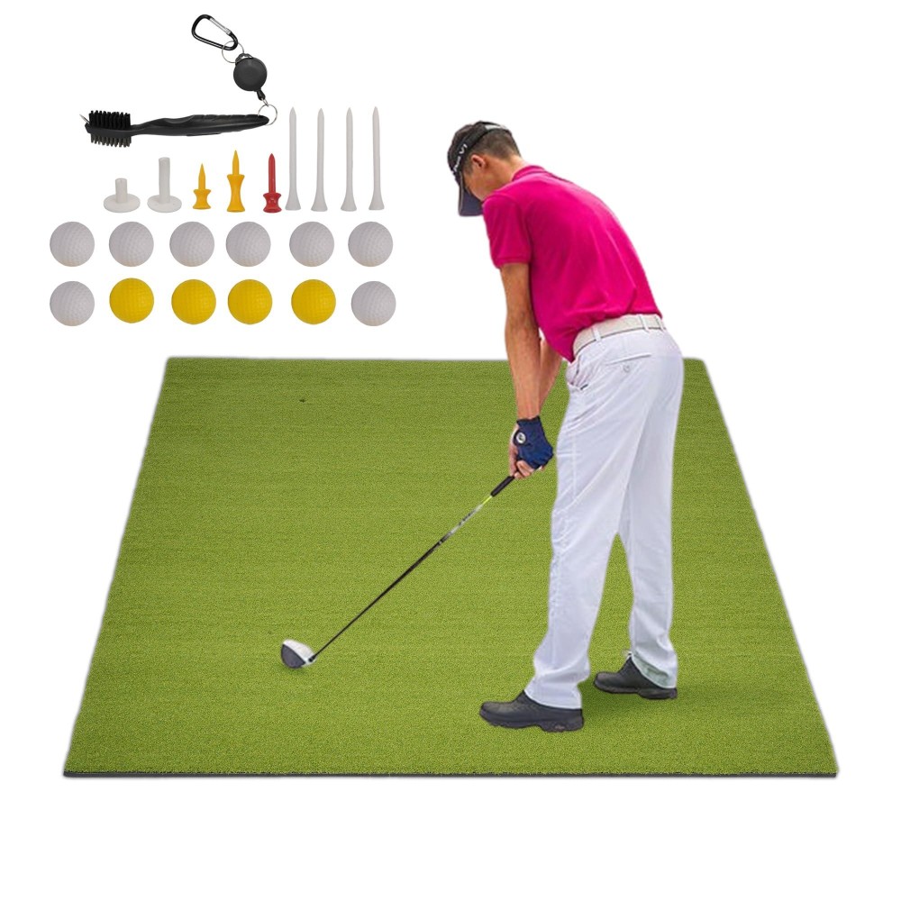 ybaymy Golf Hitting Mat 5x4ft Artificial Turf Mat for Indoor/Outdoor Thicken Golf Hitting Training Mat with 12 Golf Balls 9 Golf Tee and 1 Brush for Backyard Driving Chipping Indoor Outdoor Training