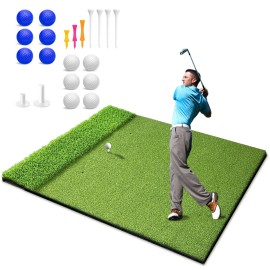 Golf Mat 5x4 ft Large with Dual Green Grass Turf - Height: 35MM & 8MM Come with 10 Golf Balls, 9 Golf Tees Golf Hitting Chipping Impact Turf Mat Practice Indoor Outdoor Gift for Golf Lovers
