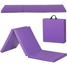 BBBuy 6 x 2 Tri-Fold Portable Folding Exercise Gym Mat Extra Thick Foam Gymnastics Mat Aerobics Yoga Martial Arts MMA Stretching Core Workouts w/Carrying Handle (Purple)