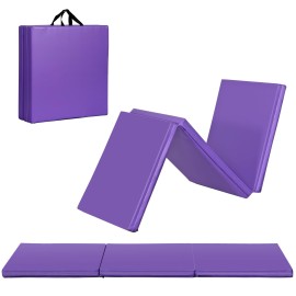 ZENY 2? Thick Tri-fold Folding Gym Exercise Mat Extra Thick Gymnastics Mat Tumbling Mat with Carrying Handles for Home Workout, Core Workouts, Stretching, MMA, Yoga (Purple)