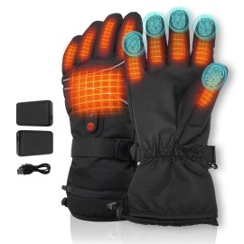 RNSSEZ Heated Gloves, Heating Gloves for Men Women Rechargeable Battery Waterproof & Windproof Thermal Touchscreen Winter Gloves for Riding Skiing Skating Hiking (L-XL)