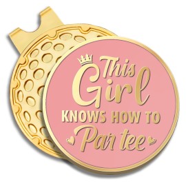 GEYGIE This Girl Knows How to Par Tee Pink Gold Golf Ball Marker with Magnetic Hat Clip, Golf Accessories for Women, Golf Gift for Women Golfer Sister Daughter, Birthday Gift for Mom Golf Fan