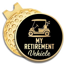 GEYGIE My Retirement Vehicle Black Gold Golf Ball Marker with Magnetic Hat Clip, Funny Golf Gifts and Accessories for Men Women Dad Grandfather, Retired Gift for Golf Fan Golfer, Golf Novelty Gift