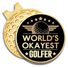 GEYGIE Worlds Okayest Golfer Black Gold Golf Ball Marker with Magnetic Hat Clip, Golf Accessories for Men Women, Golf Gifts for Men Women Golfer, Birthday Retirement Gifts for Golf Fan