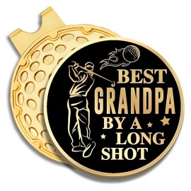 GEYGIE Best Grandpa By a Long Shot Black Gold Golf Ball Marker with Magnetic Hat Clip, Golf Accessories for Men, Golf Gift for Grandpa from Granddaughter Grandson, Birthday Retirement Gift for Grandpa