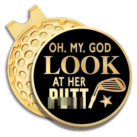 GEYGIE Oh My God Look at Her Black Gold Golf Ball Marker with Magnetic Hat Clip, Golf Accessories for Men Women, Golf Gift for Men Women Golfer, Birthday Retirement Gift for Dad Grandpa Golf Fan