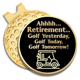 GEYGIE Ahhhh Retirement Black Gold Golf Ball Marker with Magnetic Hat Clip, Golf Accessories for Men Women, Golf Gift for Men Women Golfer, Birthday Retirement Gift for Dad Grandpa Golf Fan