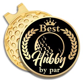 GEYGIE Best Hubby by Par Black Gold Golf Ball Marker with Magnetic Hat Clip, Golf Accessories for Men, Golf Gift for Hubby from Wifey, Valentines Birthday for Husband Golf Fan