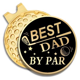 GEYGIE Best Dad by Par Black Gold Golf Ball Marker with Magnetic Hat Clip, Golf Accessories for Men, Golf Gift for Dad from Son Daughter, Retirement Birthday for Dad Golf Fan(E)
