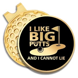 GEYGIE I Like Big Puts and I Cannot Lie Black Gold Golf Ball Marker with Magnetic Hat Clip, Funny Golf Gifts and Accessories for Men Women, Birthday for Golf Fan, Golf Novelty Gift