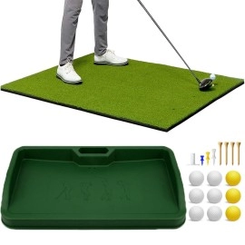 Shappy Golf Mats Practice Outdoor Indoor Kit, Include 5 x 4 ft Large Golf Hitting Mat with 9 Golf Practice Balls 8 Golf Tees and Golf Ball Tray for Home Office Backyard Driving Chipping
