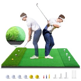Golf Hitting Mat,Pro Nylon Turf Golf Mats Practice Indoor Outdoor,5x4ft Premium Impact Turf Golf Mat Come with 3 Rubber Tees, 6 Golf Balls, 6 Golf Tees for Golf Training Aids Chipping Swing Training