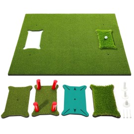 Golf Mat: 5 ftx4 ft Golf Practice Hitting Mat, Indoor & Outdoor Golf Chipping Mat for Training Golf Skills, Includes 5 Interchangeable Mats Simulation of Real Course Turf, Gifts for Men/Boys/Golfers