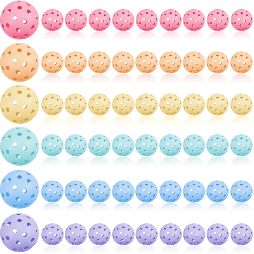 Tradder 60 Pcs Plastic Practice Baseballs Bulk 40 Holes Practice Golf Balls Baseball Balls Multi Color Outdoor Indoor Balls Tournament Play Training for All Style Paddle, 2.9 Inches (Colorful)