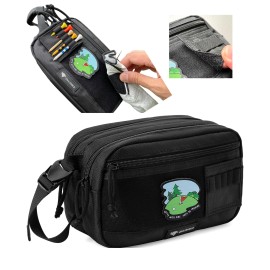 Golf Pouch Bag for Balls Accessories Valuables Customizable with Hook-and-Loop Panel Ideal Golfer Gift, Includes Tee-Holder and Motivation Patches Also Great for Gym Sports Travel Tactical
