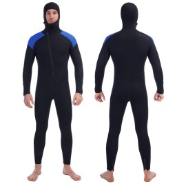 Intboss Braver Hooded Wetsuit Mens,5/4mm Full Wetsuit for Men Keep Warm in Cold Water Front Zip Long Sleeve Mens Wetsuit 5mm Diving Suit Men Chest Zipper Hooded Wetsuit for Surfing Surfing-GBS Work