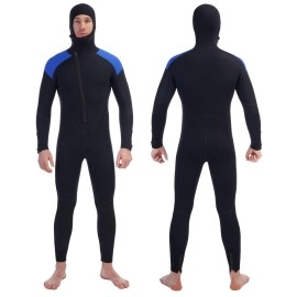 Intboss Braver Hooded Wetsuit Mens,5/4mm Full Wetsuit for Men Keep Warm in Cold Water Front Zip Long Sleeve Mens Wetsuit 5mm Diving Suit Men Chest Zipper Hooded Wetsuit for Surfing Surfing-GBS Work