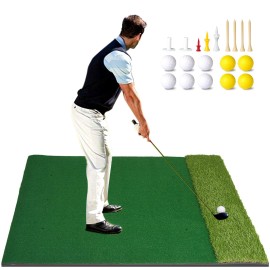 Upgraded Golf Hitting Mat, Thickened 5x4ft Artificial Turf Golf Practice Mat,Golf Mats Practice Indoor&Outdoor .Golf Mats Practice with 10 Golf Balls, 9 Golf Tees for Backyard