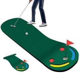 Goplus Putting Green, 9.8 FT x 3 FT Golf Three Putting Mat with 3 Putting Cups & Flag, Golf Hole Covers, Indoor Outdoor Portable Golf Practice Training Mat for Home Office Backyard