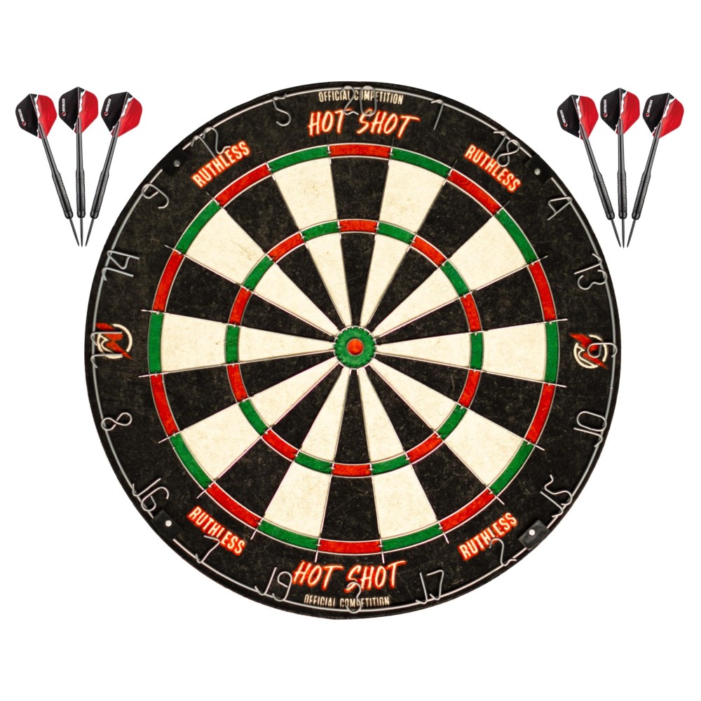 Ruthless Hot Shot Dart Board Endurance Round Wire Sisal Dartboard Including 2 sets of Steel Tip Darts (DB073)